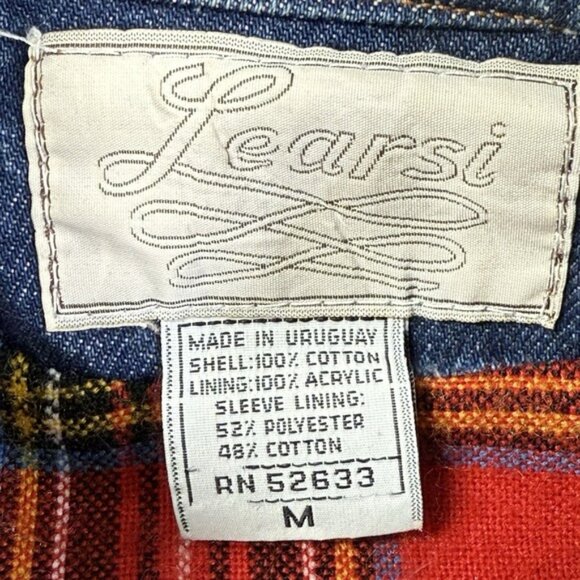 Vintage Learsi Tartan Lined Denim Jacket Unisex M Blue Jean Snap Zip Flannel - Picture 3 of 12